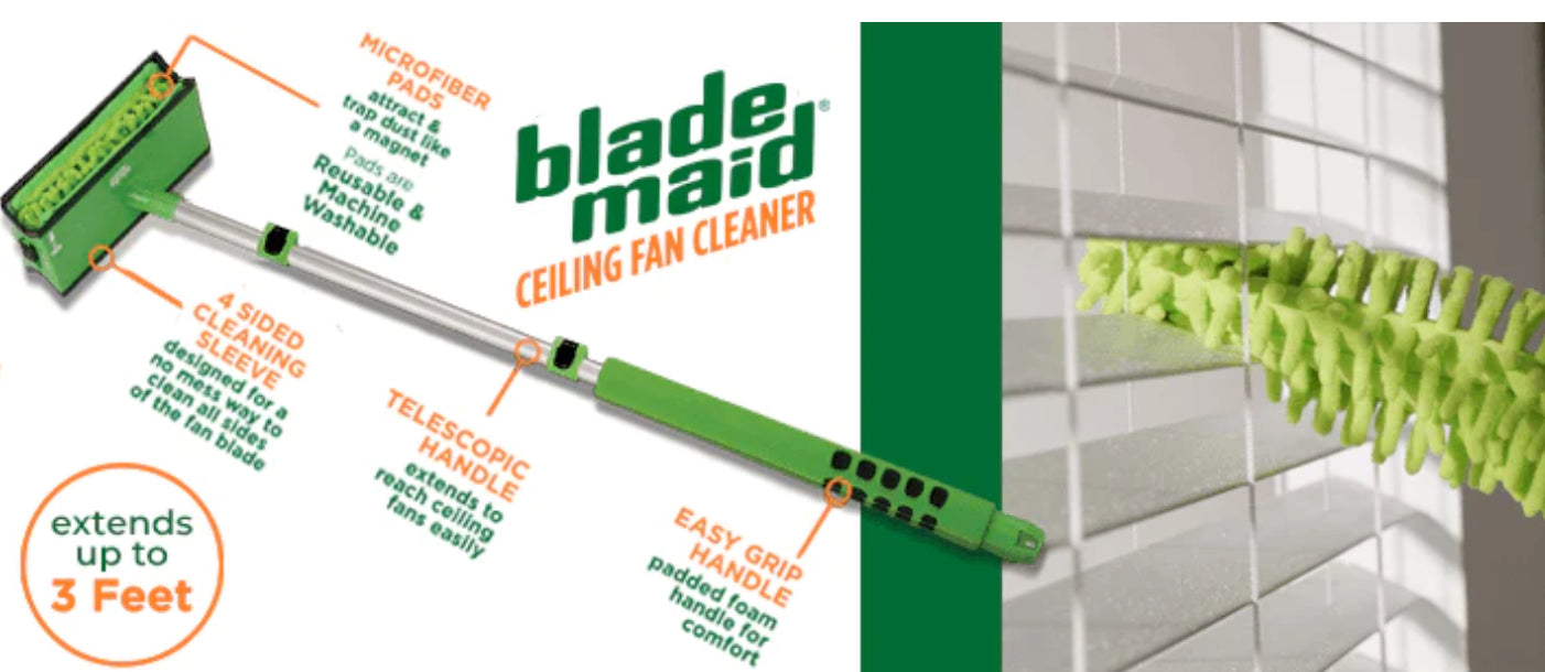  Blade Maid Ceiling Fan Cleaner- Cleaning Tool with 3 Foot  Extendable Pole, Cleaning Head, Reusable Fiber Duster, & Flexible Brush :  Health & Household